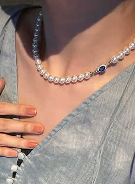 施家珍珠项链近正圆强光925银