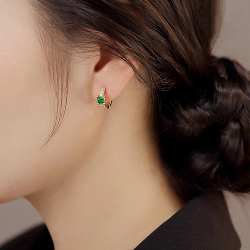陌上猫法式S925银绿锆石耳圈