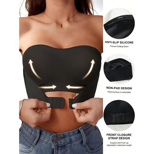 Women's front-button strapless, wire-free invisible anti-exp