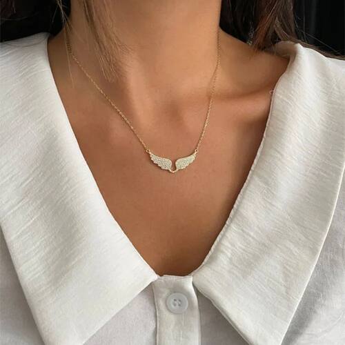 Exquisite Shining Full of Zircon Gold Color Angel Wings Pend