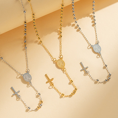 Ball Necklace Pendant Titanium Steel Madonna Cross Stainless