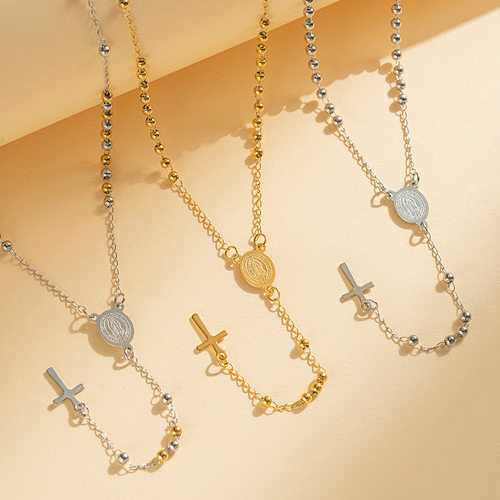 Ball Necklace Pendant Titanium Steel Madonna Cross Stainless