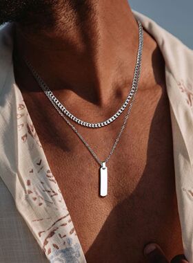 2pcs Vertical Layer Necklaces for Men Boys,Wateproof Stainle