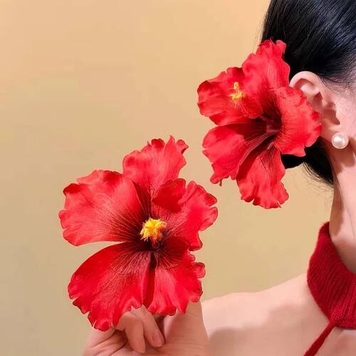 1Pcs Hibiscus Flower Hair Side Clips Handmade Artificial Boh