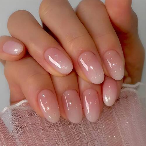 24Pcs Oval Short Pink Press on Nails Simple Ombre Spring Fal