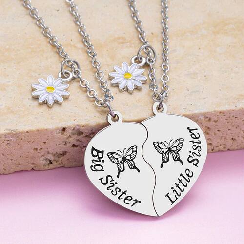 2 Pcs/Set Stainless Steel Sister Heart Matching Necklace Dai