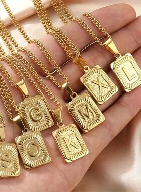 Initial Pendant Necklace for Women Simple Stainless Steel Cu