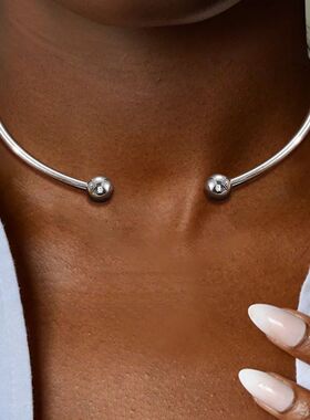 Stainless Steel Solid Ball Necklace for Women Punk Silver Co