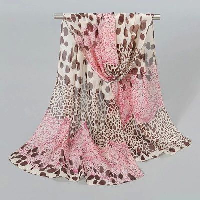 New Leopard Print Patchwork Chiffon Scarf Female Spring and