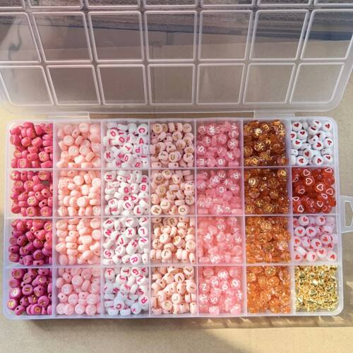 300/840pcs Pink, Red & White, Golden Letter & Heart Acrylic