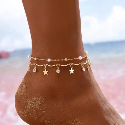 Boho Anklet Foot Chain Summer Bracelet Tassel Star Crystal P