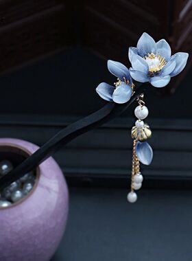 Handmade Orchid Flower Hairp Hair Sticks with Tassel Vintage