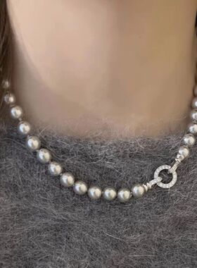 6/8/10MM Gray Simulated-pearl Beads Chain Necklace for Women
