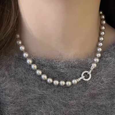 6/8/10MM Gray Simulated-pearl Beads Chain Necklace for Women