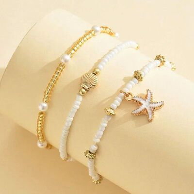 Summer Bohemian Style Starfish Shell Millet Bead Ankle Chain
