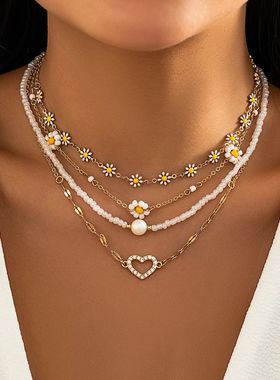 4Pcs Vintage Sunflower Flower Clavicle Chain Necklace for Wo