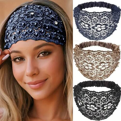 Lace Pearl Elastic Headband Boho Bandana Hair Turban Hairban