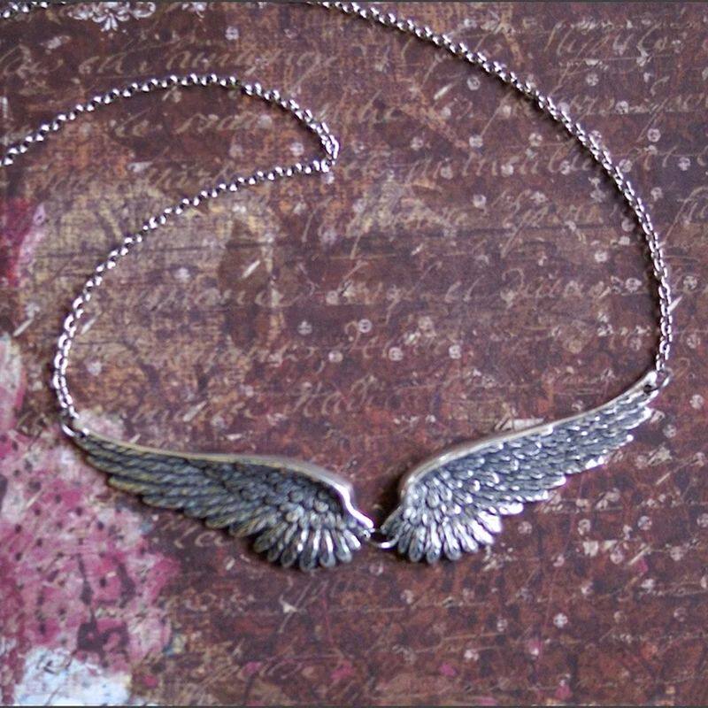 Vintage Angel Wings Feather Choker Big Pendant Aesthetic Lin图片