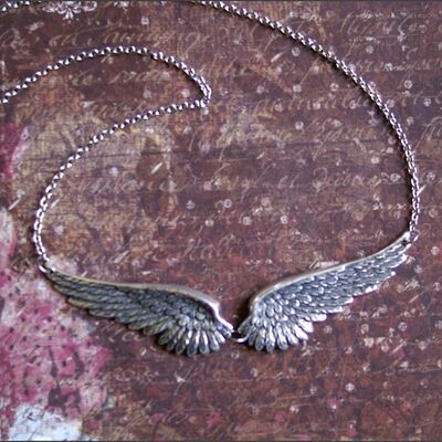 Vintage Angel Wings Feather Choker Big Pendant Aesthetic Lin