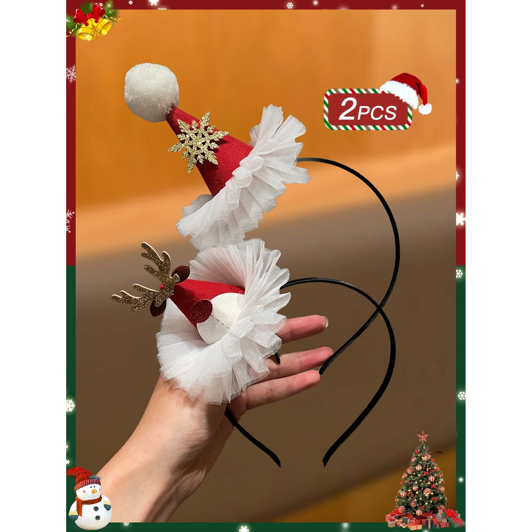 2pcs Ladies Cute Christmas Hat Hair Accessory Party Roleplay