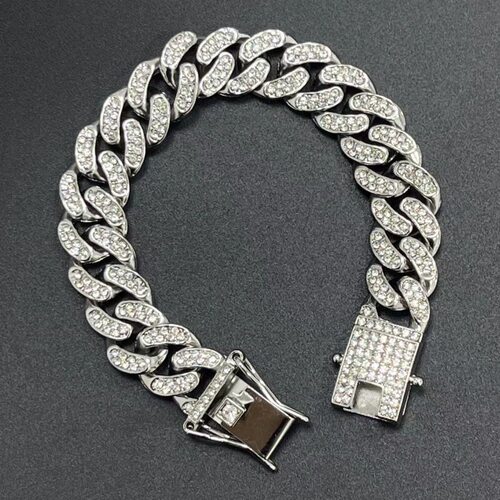 13mm Cuban Chain Bracelet Quality Alloy Diamond-encrusted Me