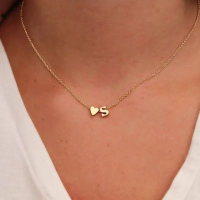 Tiny Heart Dainty Initial Necklace Gold Silver Color Letter