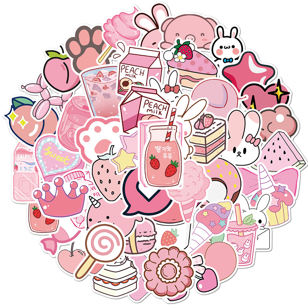 50pcs cartoon pink stickers for girls luggage laptop