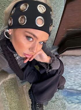 Ins Fabric Hollow Headband ndy Metal Accents Wide Elastic Pu