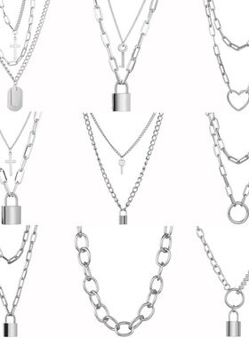 Cute Simple Chain Link Lock Necklace Pendant Women Silver Co