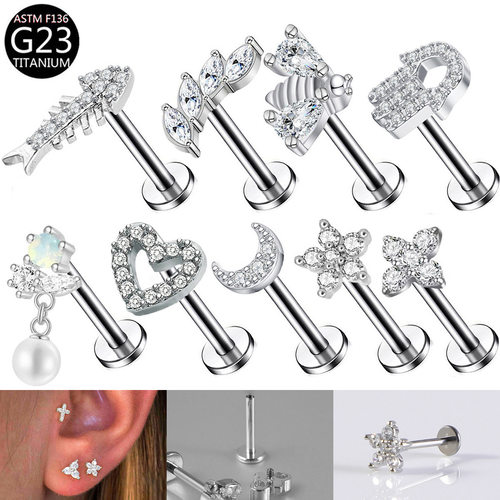 Titanium Alloy Fish Bone Flower Bee Zircon Inner Teeth Lip N