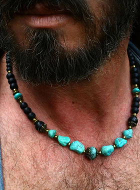 Men's Turquoise Necklace Handmade Punk Necklace Stone Neckla