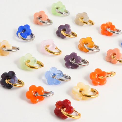 Colorful Flower Glass Drop Charms Earring Gold Color Circle