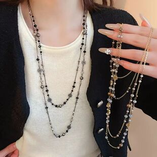 Bohemian Double-layer Flower Necklace Long Beaded Sweater Ch