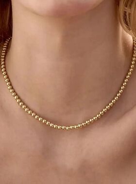 Fashion Stainless Steel Gold Color Ball Beaded Pearl Necklac