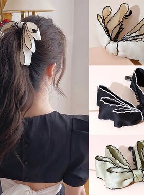 Lystrfac  Solid Color Fashion Fabric Bow Banana Hair Clips H