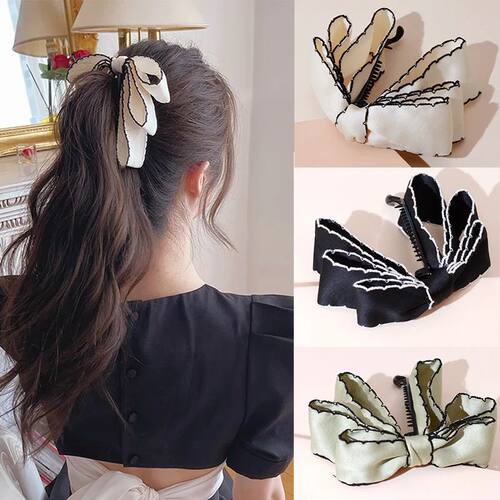 Lystrfac  Solid Color Fashion Fabric Bow Banana Hair Clips H