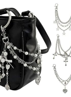 Y2K Pearl Bag Chain Strawberry Love Heart Bow Pendant Chain