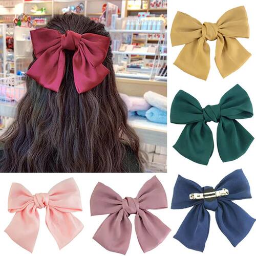 Big Hair Bow Ties Hair Clips Satin Two Layer Butterfly Bow F