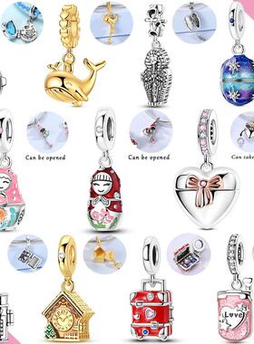 Original 925 Silver Charms Openable Matryoshka Dolls Suitcas