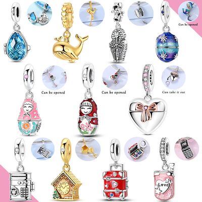 Original 925 Silver Charms Openable Matryoshka Dolls Suitcas