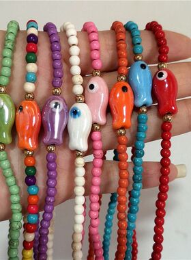 Trend Cute Colorful Ceramic Fish Beaded Choker Necklace For