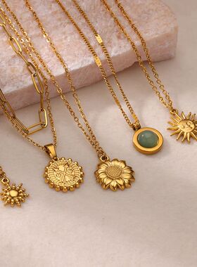 Stainless Steel Geometric Necklace For WomenSun Sunflower Pe