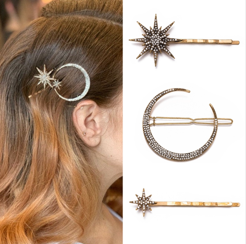 New Ancient silver color Star Rhinestone Hairpin Vintage Wom