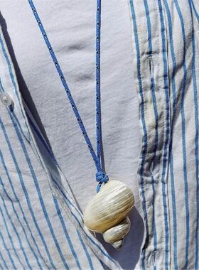 Vacation Conch Shell Necklace New Summer Versatile Blue Rope