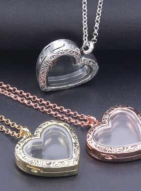 1Pc Trendy Sweet Love Glass Reliquary Photo Locket Pendant N