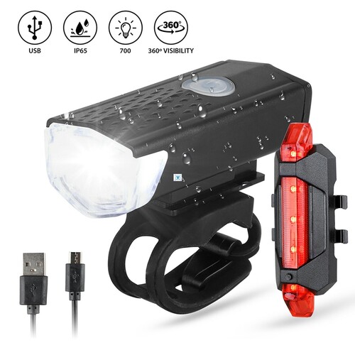 Bike Bicycle Light USB LED Rechargeable Set Mountain Cycle