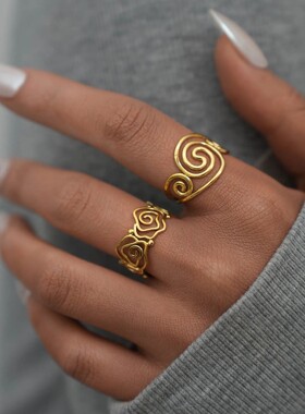 Stainless Steel Spiral Open Rings for Women 18K Gold Plated