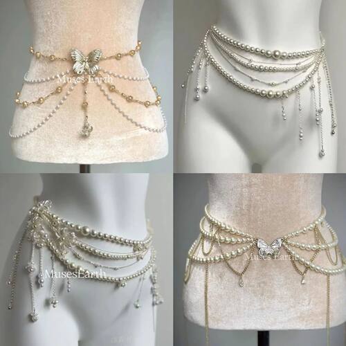Fashion Y2K Retro Multilayer Pearl Waist Chain Belt For Wome