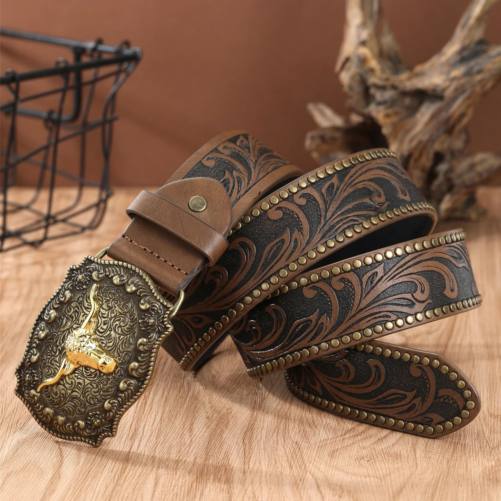 Western Cowboy Belt Cowhead Big Plate Buckle Trend Retro Bel