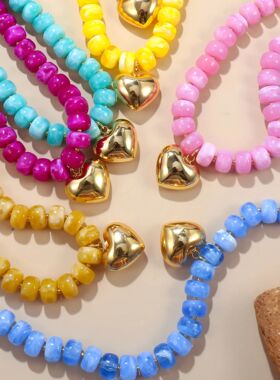 Fashion Colorful Acrylic Geometric Round Beads Heart Pendant